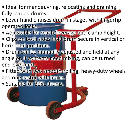 Loops Mobile 205L Drum Handler Truck - Braked Castor - Manually Adjustable Trolley 1