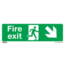 10x FIRE EXIT DOWN RIGHT Health & Safety Sign Rigid Plastic 300 x 100mm Warning