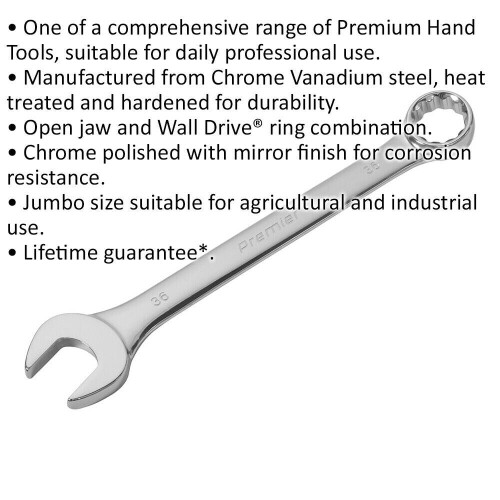Loops 36mm EXTRA LARGE Combination Spanner - Open Ended & 12 Point Metric Ring Wrench 1