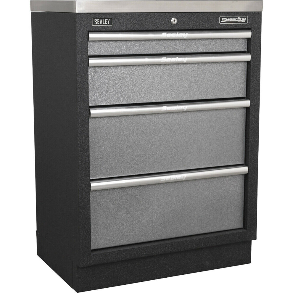 680mm Modular 4 Drawer Floor Cabinet - Ball Bearing Slides - Locking - 2 Keys