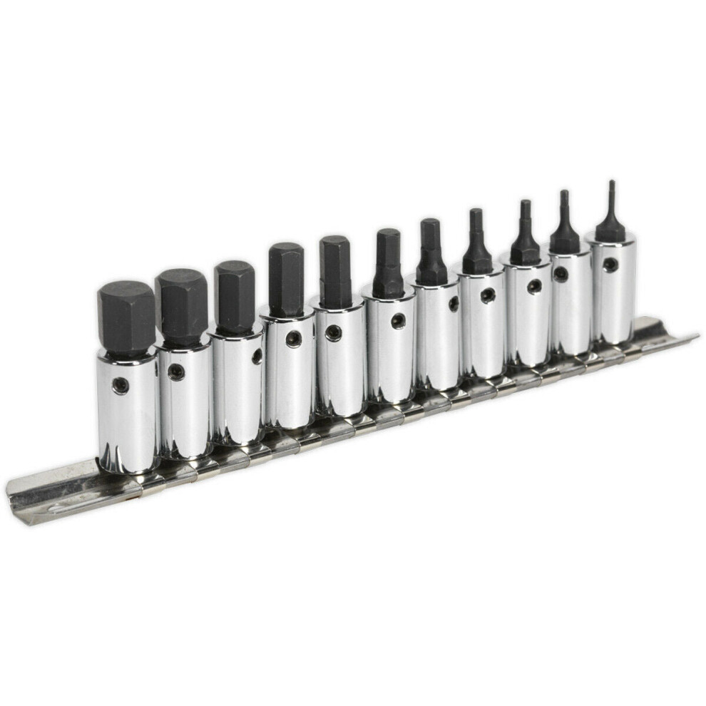 Loops 11Pc S2 Steel Hex Socket Bit Set - 1/4" Square Drive - 1.5Mm To 11Mm Allen