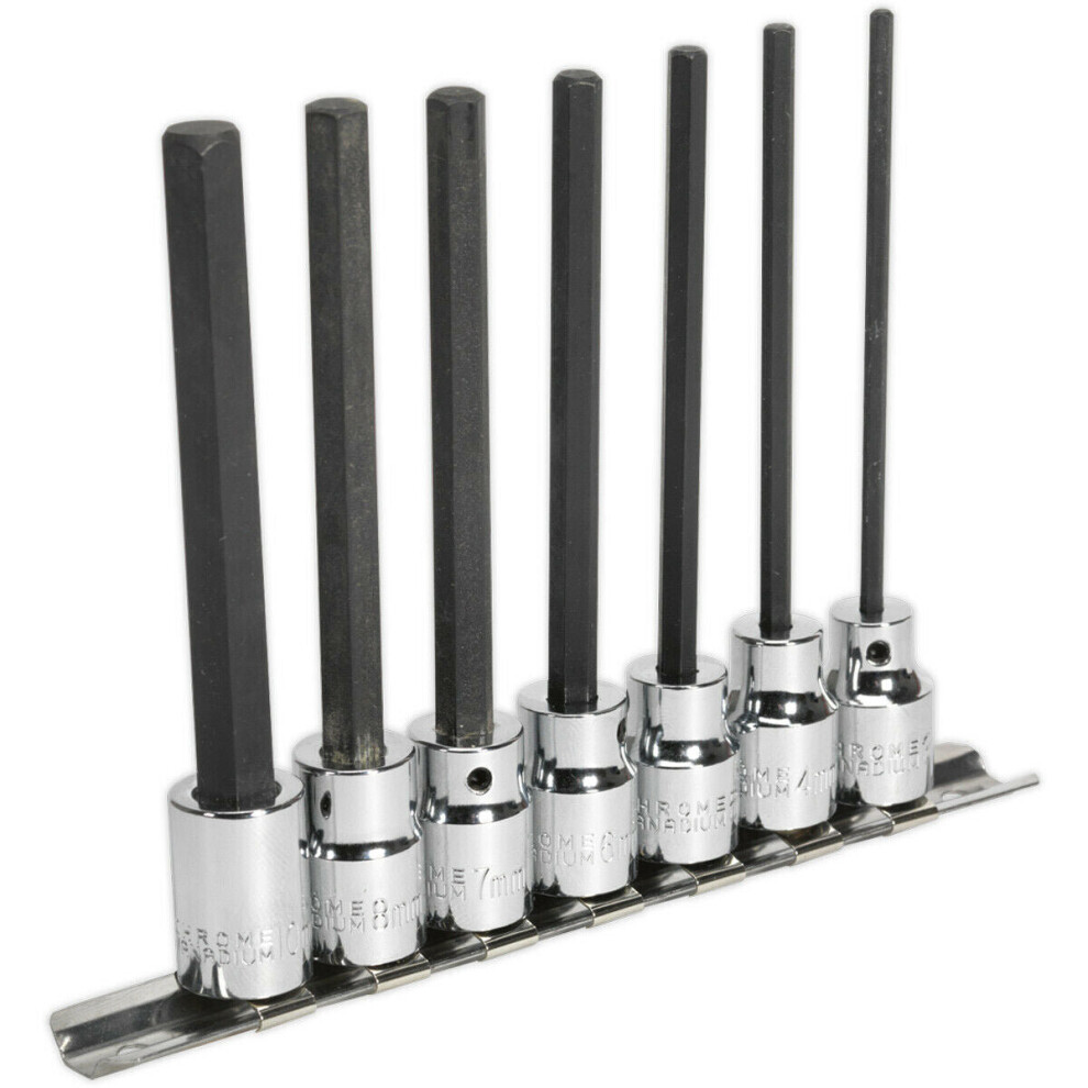 Loops 7Pc Hex Socket Bit Set 3/8" Square Drive 3Mm To 10Mm - 110Mm Long Shaft S2 Steel