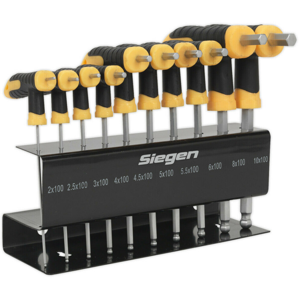 Loops 10 Piece T-Handle Ball-End Hex Key Set - 135 To 170Mm Length - 2Mm To 10Mm Sizes