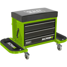 Mechanics Utility Seat & Toolbox - Folding Side Trays - 4 Swivel Castors - Green