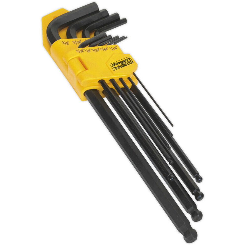 9 Piece Extra-Long Ball-End Hex Key Set -  90 - 230mm Length - Imperial Sizing