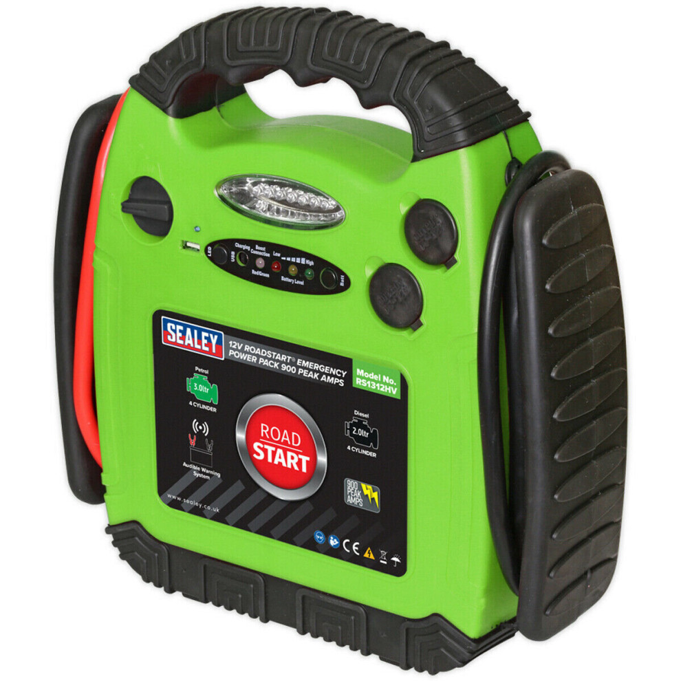 900A Emergency Jump Starter - Moulded Rubber Case - 12V Car Battery - High Vis