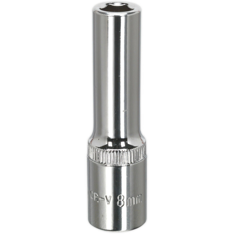 8mm Forged Steel DEEP Drive Socket - 3/8" Square Drive Polished Chrome Vanadium