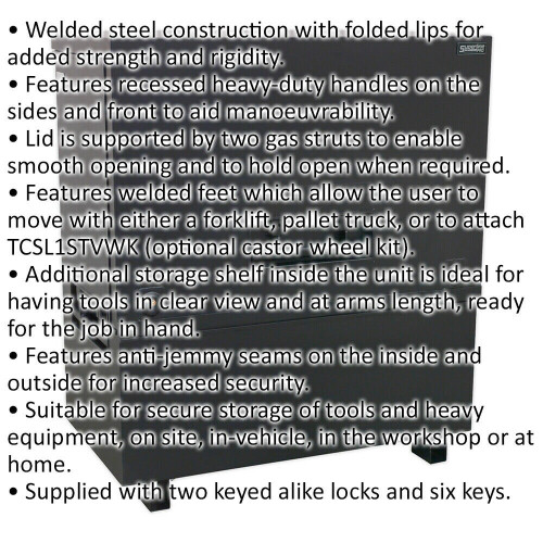 Loops Heavy Duty Tool Vault - Welded Steel Construction - Gas Struts - Secure Site Box 1