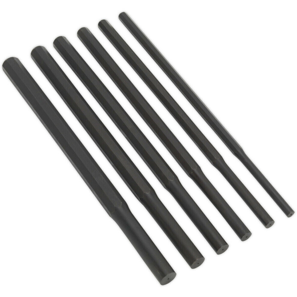 6 Piece Heavy Duty Parallel Pin Punch Set - Hardened & Tempered - 350mm - Metric