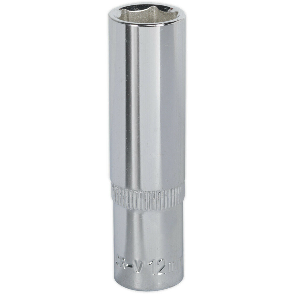 12Mm Forged Steel Deep Drive Socket - 3/8" Square Drive Polished Chrome Vanadium 5056581923165