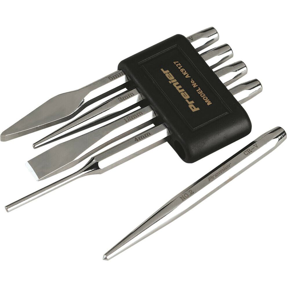 5 Piece PREMIUM Punch & Chisel Set - Hardened & Tempered - Chromed Steel