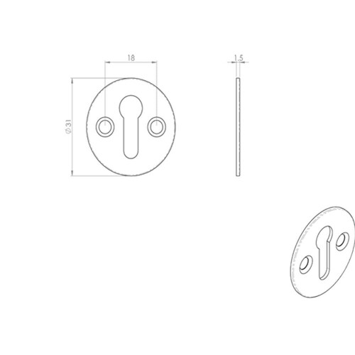 Loops 31mm Keyhole Profile Round Escutcheon 18mm Fixing Centres Polished Brass 2