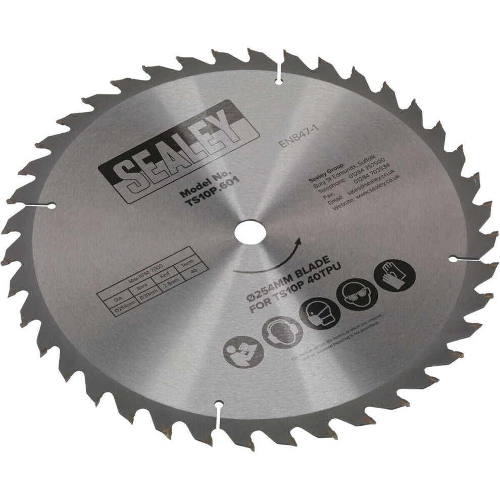 254 x 2.8mm TCT Circular Table Saw Blade - 30mm Bore - 40 TPU TS10P Replacement