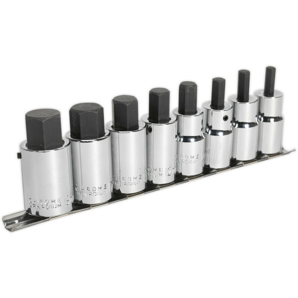 8Pc Hex Socket Bit Set 1/2" Square Drive 6Mm To 19Mm - 55Mm Long Shaft S2 Steel