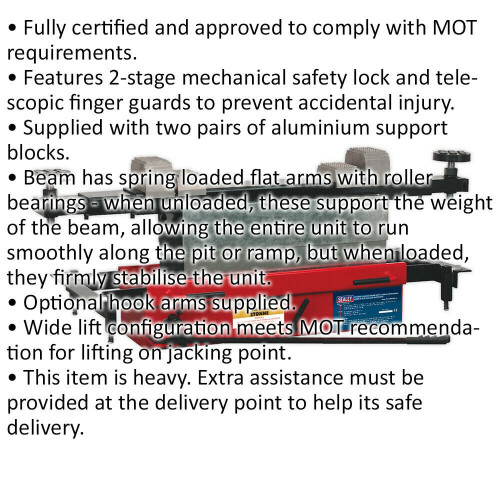 Loops 2 Tonne Jacking Beam - 1.6m Extending Arms - Flat Roller Supports - Wide Lift 1