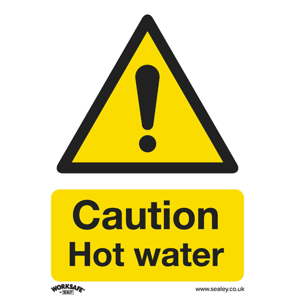 1x CAUTION HOT WATER Health & Safety Sign Self Adhesive 75 x 100mm Sticker