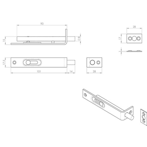 Loops Sunk Slide Flush Door Bolt with Flat Keep Plate 102 x 17mm Polished Chrome 2