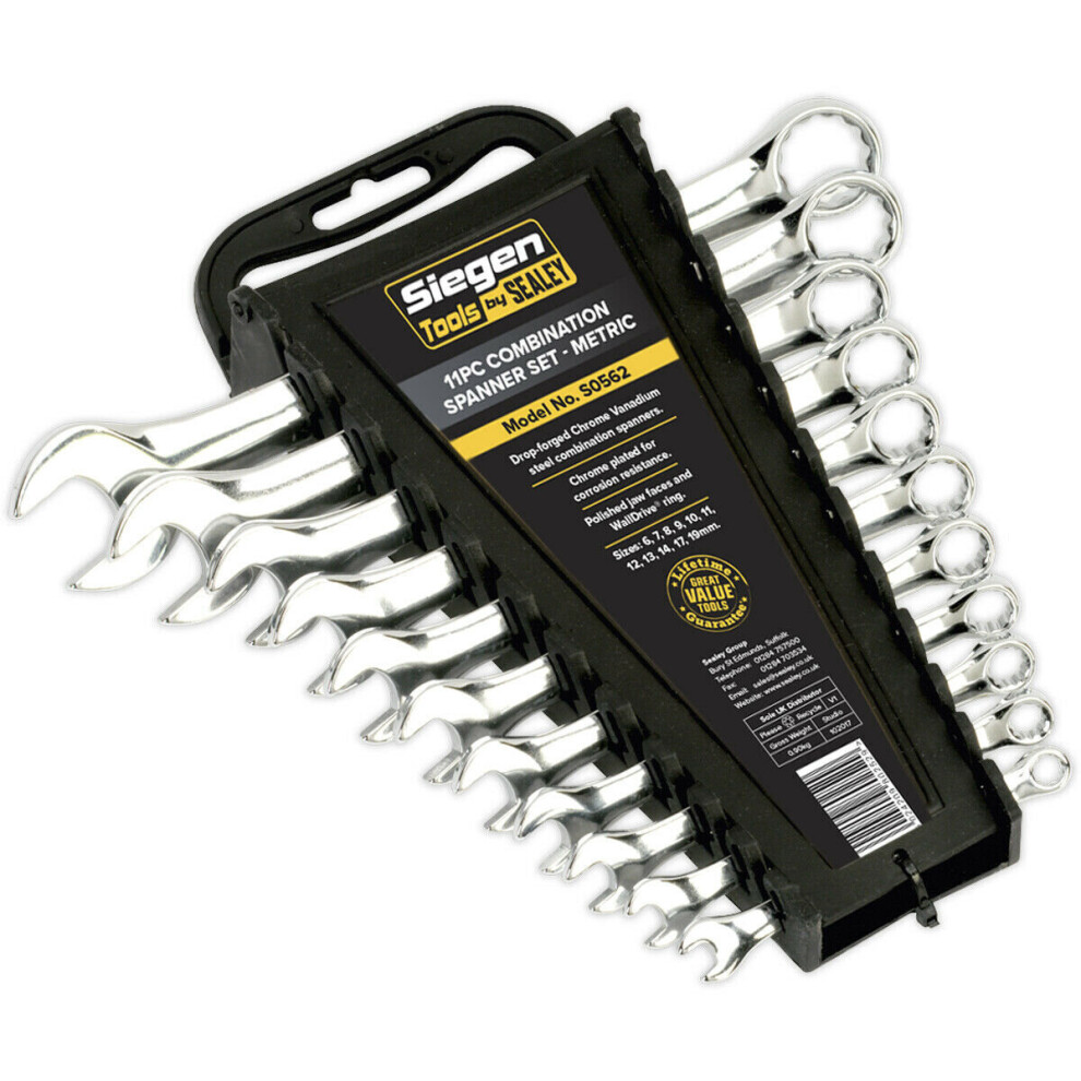 Loops 11Pc Slim Handled Combination Spanner Set 12 Point Metric Ring Open End Head