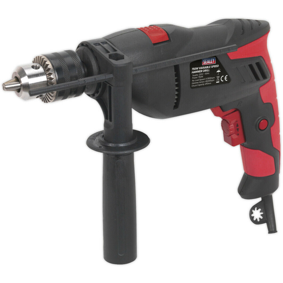 750W Heavy Duty Hammer Drill - 13mm Chuck - Variable Speed - Reverse Controls