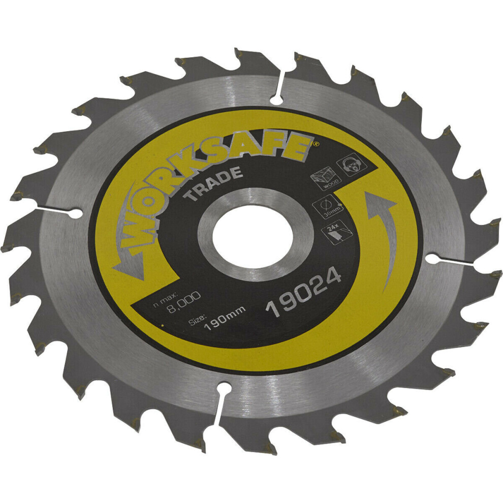 190 x 30mm TCT Circular Saw Blade - 30mm Bore - 24 TPU - Hi-Ten Steel Wood Saw