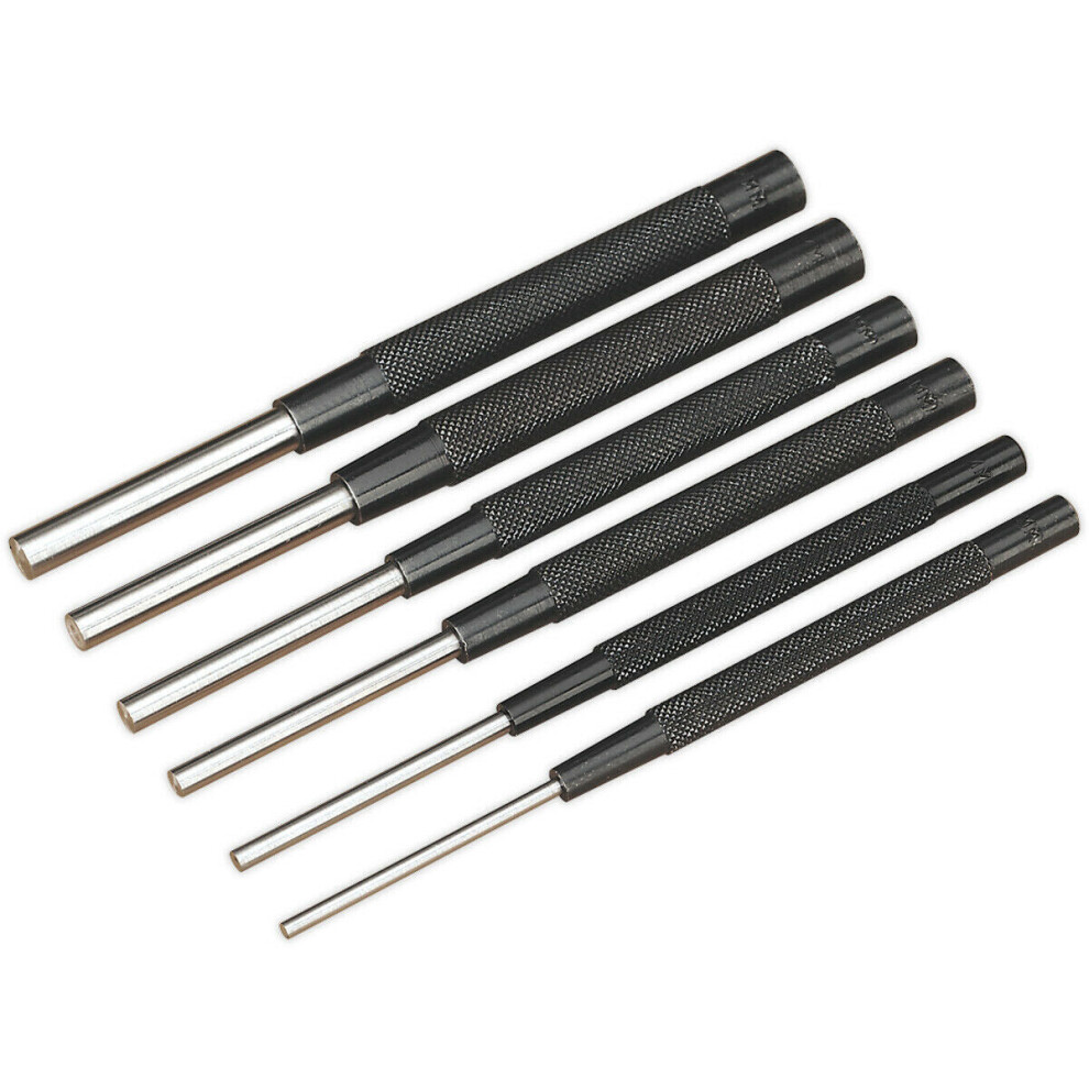 Loops 6 Piece Parallel Pin Punch Set - Knurled Barrel Grip - 150Mm - Chromed Steel