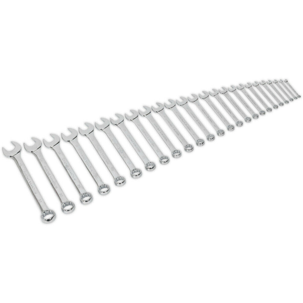 25Pc Slim Handled Combination Spanner Set 12 Point Metric Ring Open End Head 5056581903792
