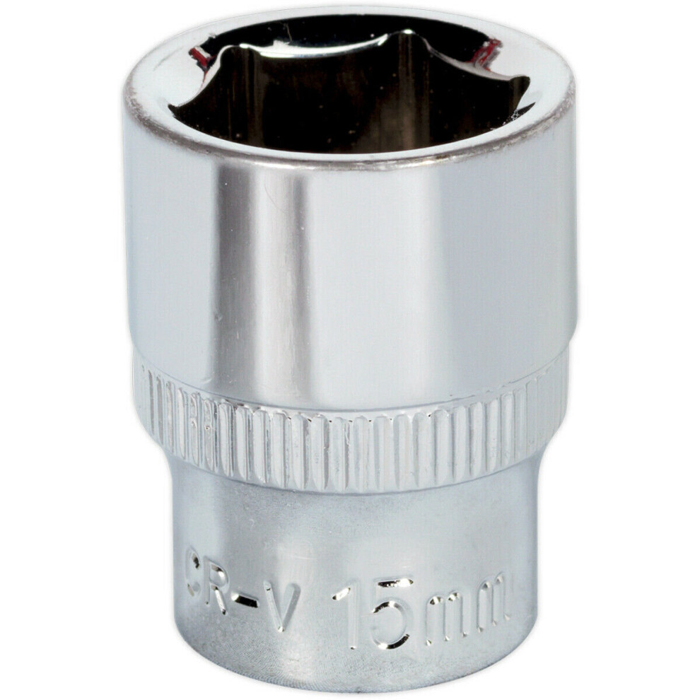 Loops 15Mm Forged Steel Drive Socket - 3/8" Square Drive - Polished Chrome Vanadium