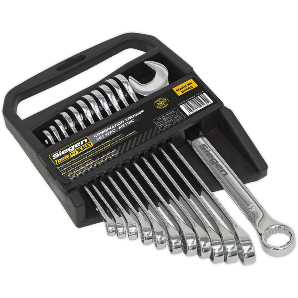 12Pc Slim Handled Combination Spanner Set 12 Point Metric Ring Open End Head 5056581903785
