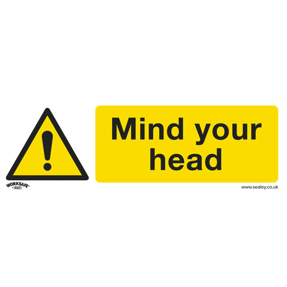 Loops 1X Mind Your Head Health & Safety Sign - Self Adhesive 300 X 100Mm Warning