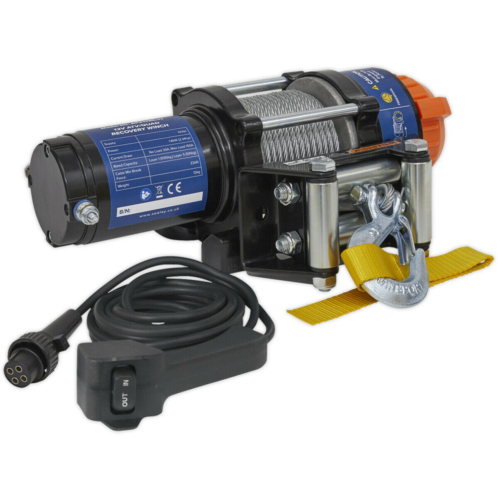 Loops 12V Atv Quadbike Recovery Winch - 1135Kg Line Pull - Heavy Duty Housing