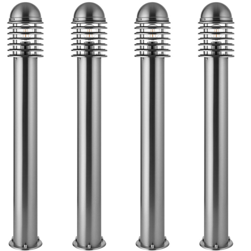 4 PACK 1m Outdoor Post Bollard Light Polished Steel Vandal Proof Pathway Lamp