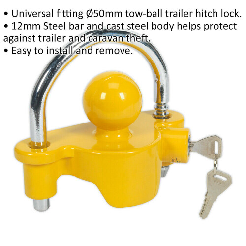 Loops 50mm Tow Ball Trailer Hitch Lock - Universal Fitting - Easy Install - Security 1