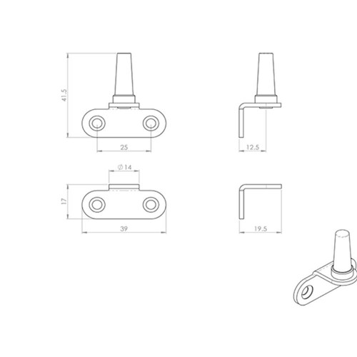 Loops Flush Fitting Cranked Window Casement Pin 25mm Fixing Centres Polished Brass 2