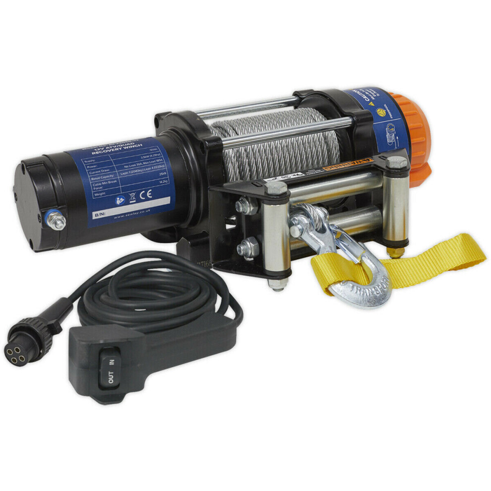 Loops 12V Atv Quadbike Recovery Winch - 2040Kg Line Pull - All Metal Chassis