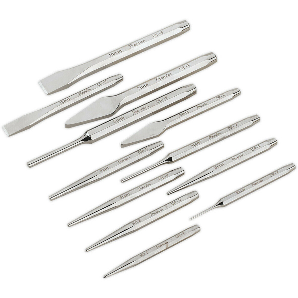 12 Piece PREMIUM Punch & Chisel Set - Hardened & Tempered - Chromed Steel