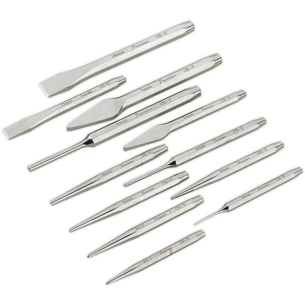 Loops 12 Piece Premium Punch & Chisel Set - Hardened & Tempered - Chromed Steel