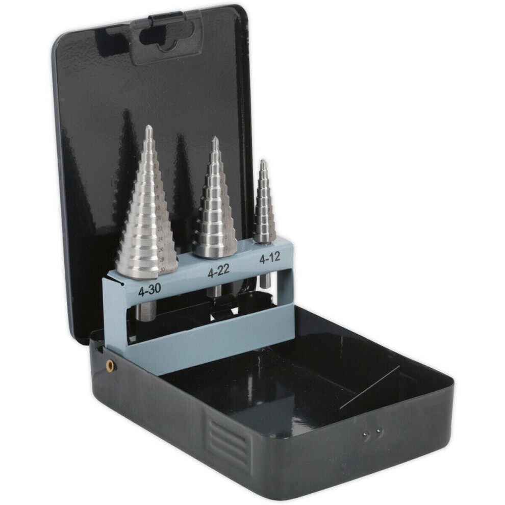 Loops 3 Piece Hss 4341 Double Flute Step Drill Bit - 3 Sizes - Precision Hole Drilling