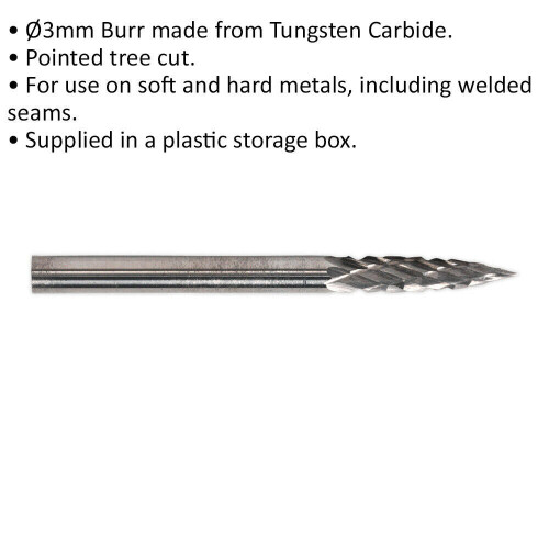 Loops 3 PACK - 3mm Micro Carbide Burr Pointed Tree Taper Bits - Rotary Flash Removing 1
