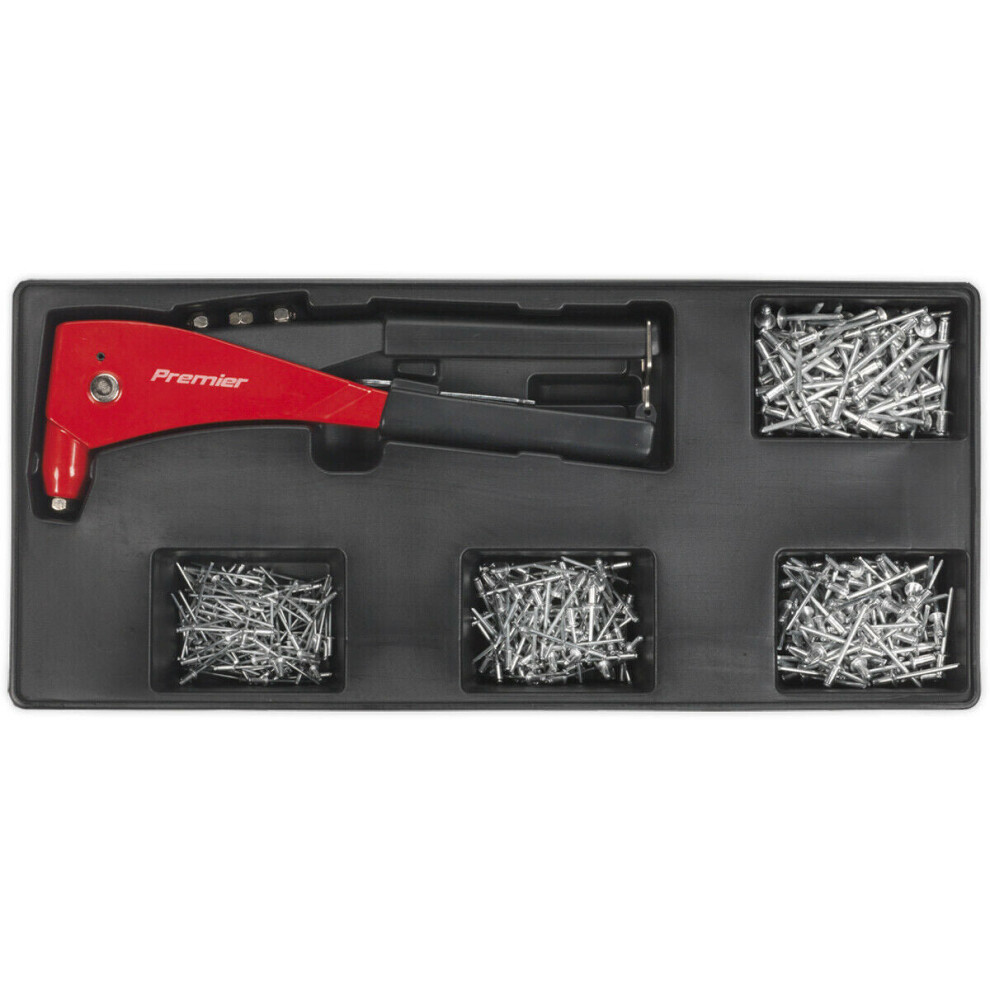 PREMIUM Riveter & 400 Piece Assorted Rivet Set with Modular Tool Storage Tray