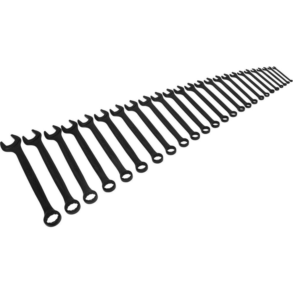 Loops 25Pc Premium Slim Handled Combination Spanner Set - 12 Pt Metric 15Â Offset Ring