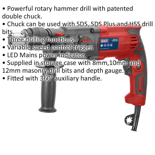 Loops 750W SDS Plus Rotary Hammer Drill - Variable Speed Control - Double Chuck 1