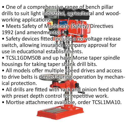 Loops 16-Speed Bench Pillar Drill - 550W Motor - 960mm Height - Safety Release Switch 1