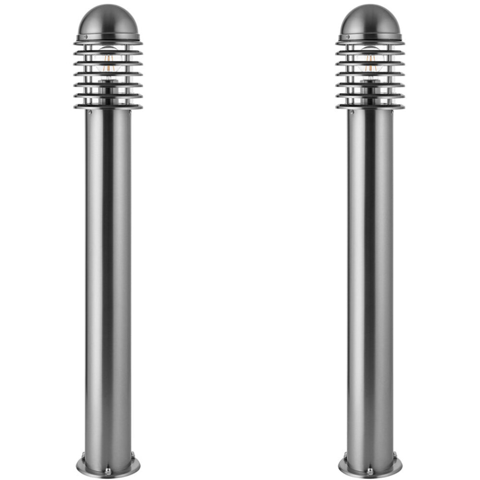 2 PACK 1m Outdoor Post Bollard Light Polished Steel Vandal Proof Pathway Lamp