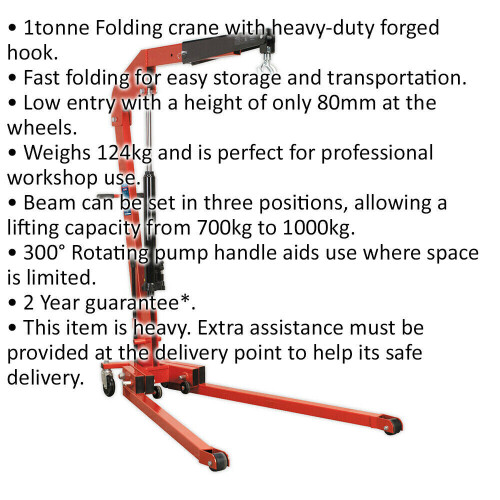 Loops 1 Tonne Low Profile Folding Engine Crane - Forged Hook - Rotating Pump Handle 1