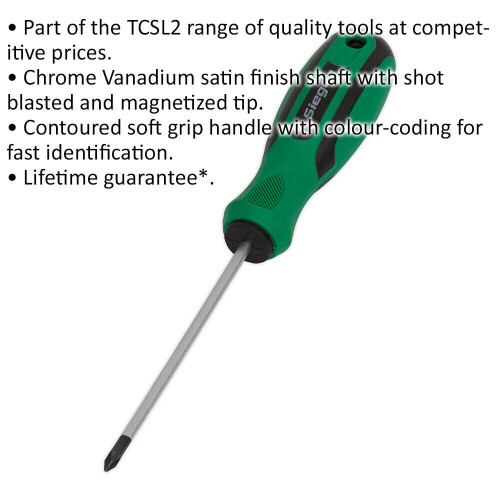 Loops Pozi Head 1 x 75mm Screwdriver with Soft Grip Handle - Chrome Vanadium Shaft 1