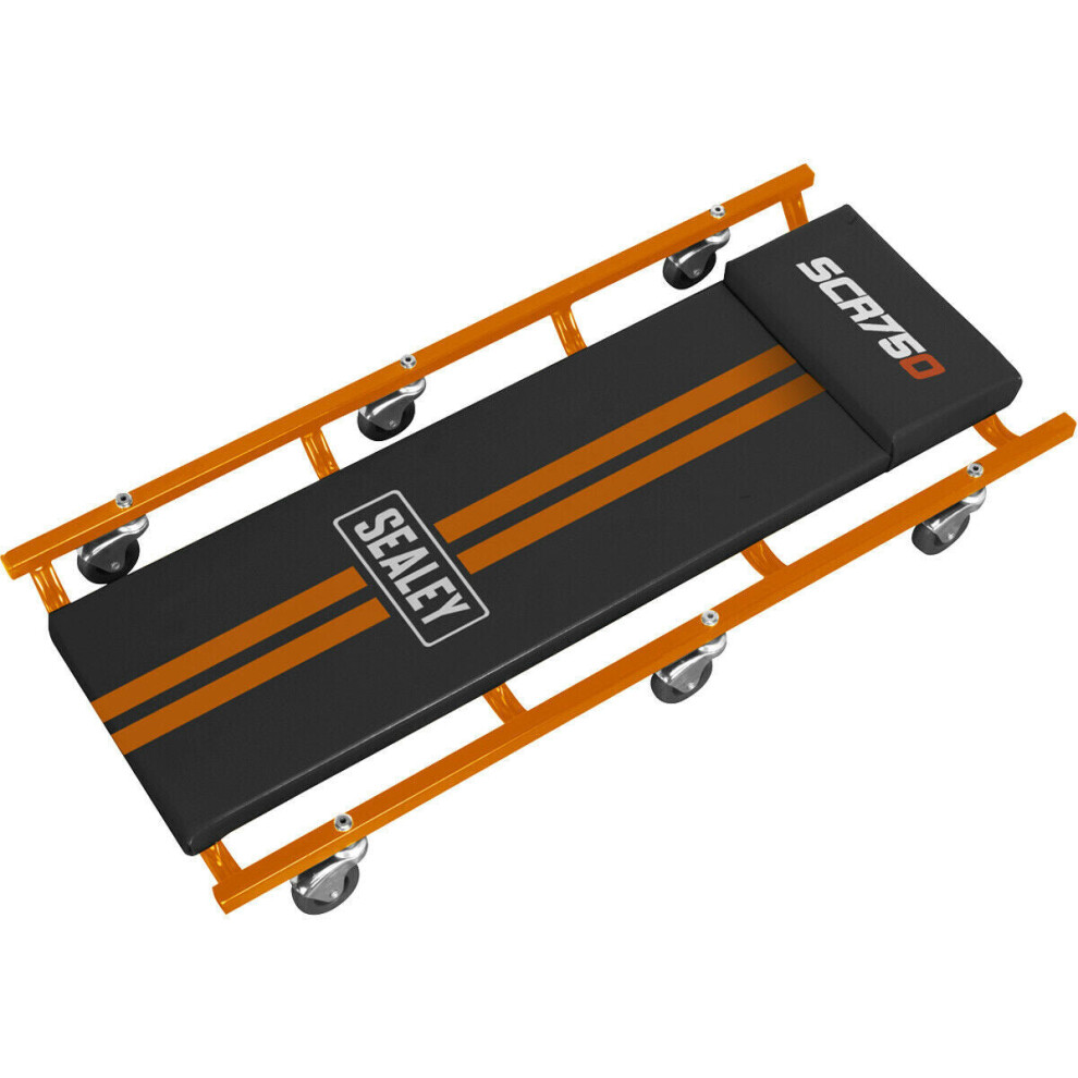 Heavy Duty Steel Creeper - Composite Castors 150Kg Capacity Vinyl Cover Orange 5056581913173