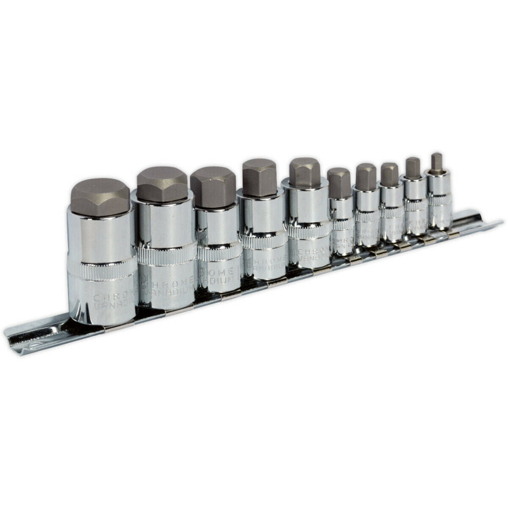 10pc STUBBY Hex Socket Bit Set - 1/4" 3/8" 1/2" - Square Drive Short Shaft Allen