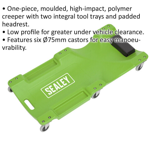 Loops Green One Piece Composite Creeper - 6 x 75mm Castors - Padded Headrest - Polymer 1