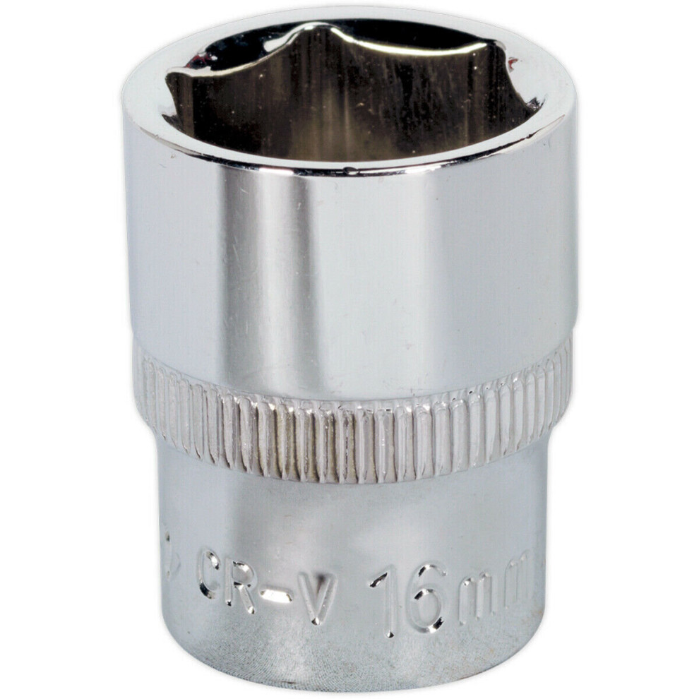 Loops 16Mm Forged Steel Drive Socket - 3/8" Square Drive - Polished Chrome Vanadium