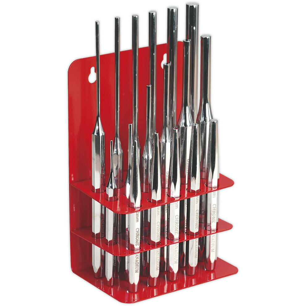16 Piece Premium Steel Punch Set - Hardened & Tempered - Polished Chrome 5056524254851
